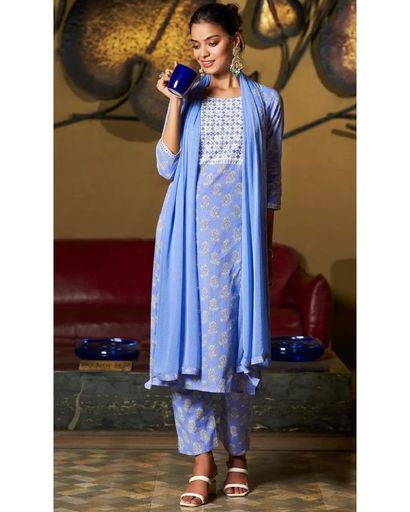 LIGHT BLUE EMBROIDERY KURTA SET