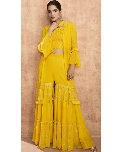 YELLOW EMBROIDERED SAHARARA SET (XL)