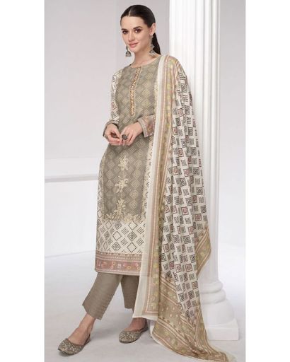 GREY & OFF WHITE EMBROIDERED UN-STICHED SUIT