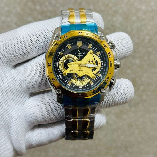 edifice gold and silver chain watch