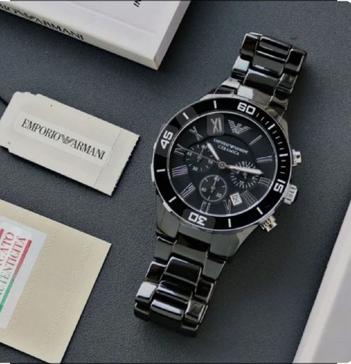 armaani black chain watch