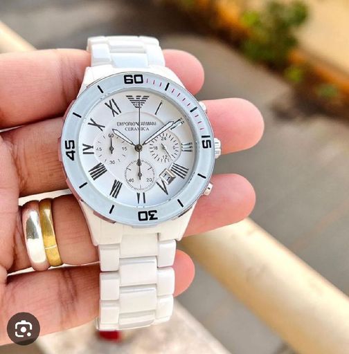 armaani white chain watch