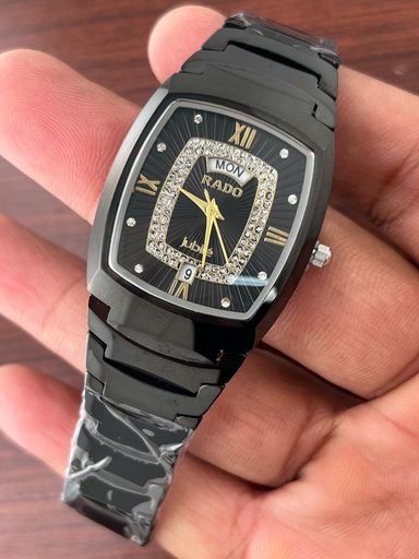rado stainless steel black watch