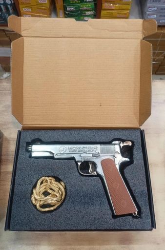 SILVER WORLD WAR 9 MM TOY GUN ( 1 BOX CORK+1 COVER FREE)