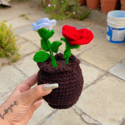 Handcrafted Floral Crochet Display with Pot