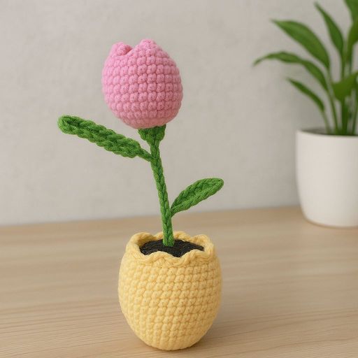 Handcrafted Crochet Tulip in Decorative Pot