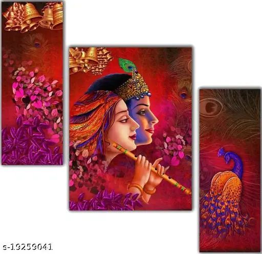 Divine Radha Krishna Enchanting Wall Artwork in Red