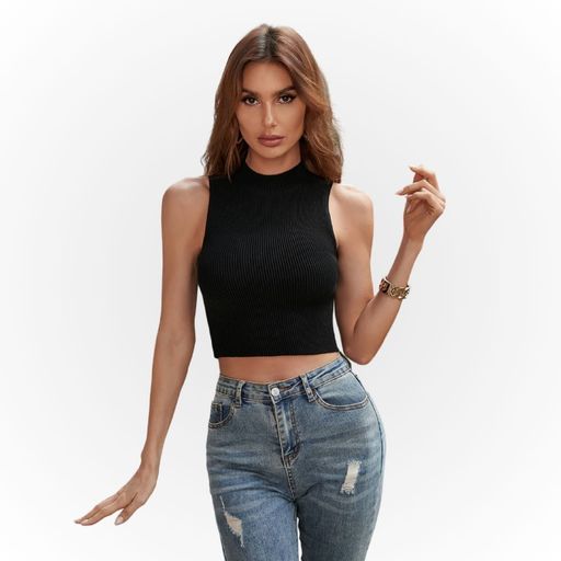 Allure Black Ribbed Crop Top