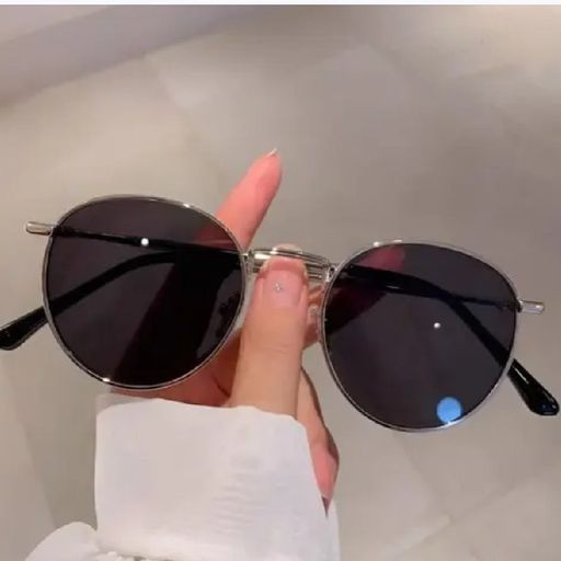 Unisex Silver Metal Oval Sunglasses (Pack of 1)