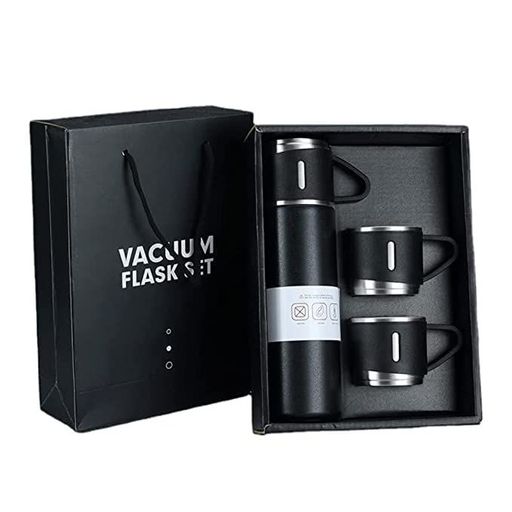 Stainless Steel Vacuum Flask Set with 3 Steel Cups Combo