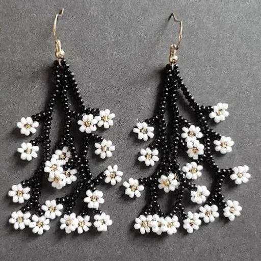 Twigs With Flowers Beaded Earrings 