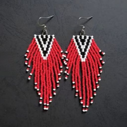 Double Stitch With Fringes Beaded Earrings 