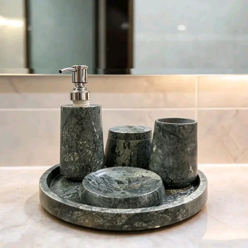Elegant Green Marble Bathroom Accessory Set