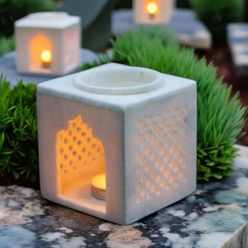 White Marble Aroma Diffuser - Essential Oil Burner, Camphor Fragrance Kapur Dani Vaporizer for Home, Office, Bathroom (White)