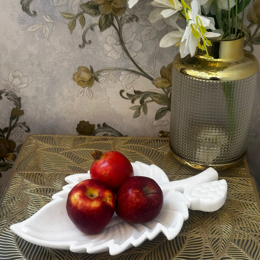 White Marble Fruit Bowl Leaf shapes 