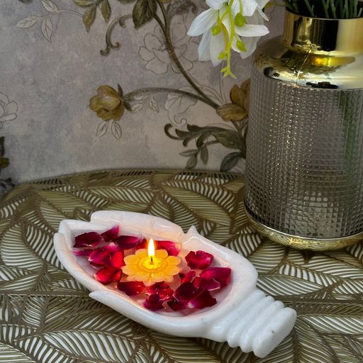White Marble Palm Design Bowl Urli 