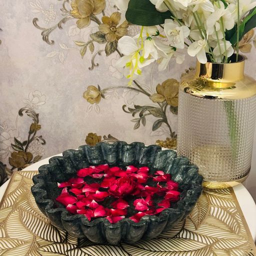 Green Marble Urli zig zap shapes Round Bowl