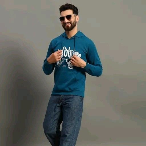 Men's sky blue & Black printed Hoodie.
