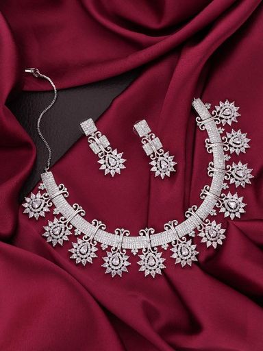 Sterling Silver White AD Necklace set