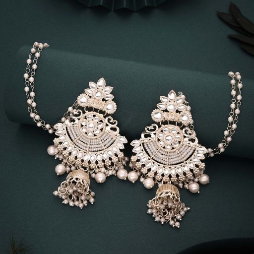 Chic Gold Plated Adorned with kundan and pearl Dangle Earrings