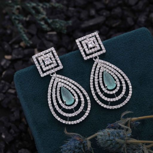 Elegant Silver White & Mint AD Drop Earring