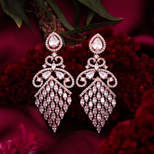 Elegant Rosegold Toned White Drop Earrings