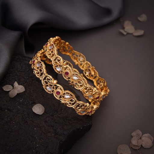 Gold Plated Handcrafted Enamel Set Of 2 Bangles