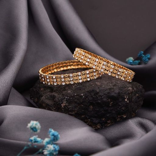 Exquisite Handcrafted Gold Bangles: Elegance for Daily, Wedding, and Every Occasion in White AD