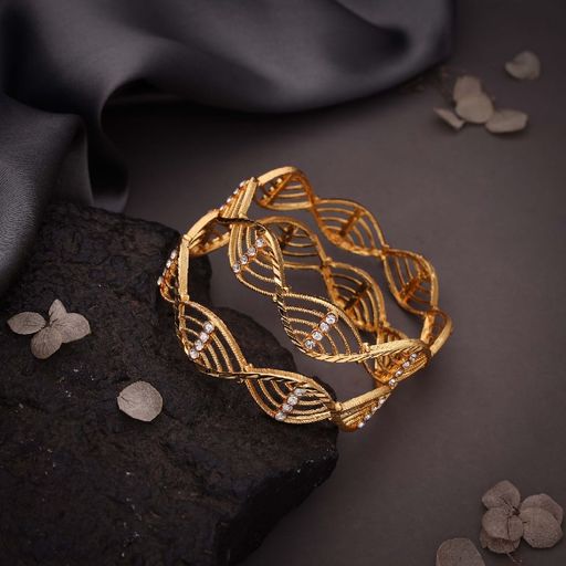 Gold Polish Bangles with Bengali Shakha Pola and Alta Patterns