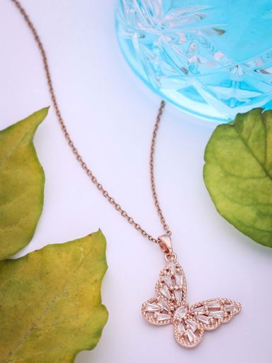 Butterfly Rose Gold Plated Pendant Chain Necklace