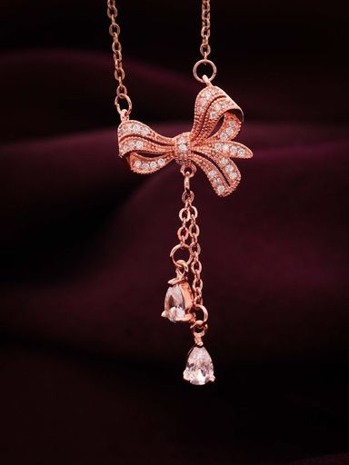 Elite Bow Knot Rose Gold Pendant Chain Necklace