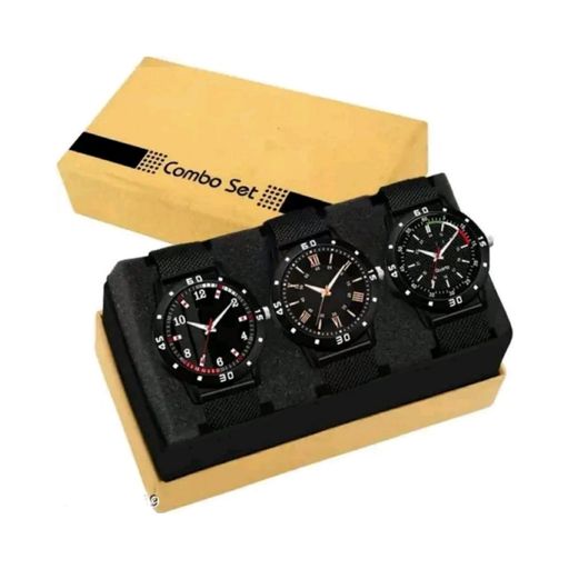 Pack Of 3 Black Designer Professional PU Analog Watch