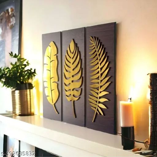 Golden Leaves Wooden Wall Art