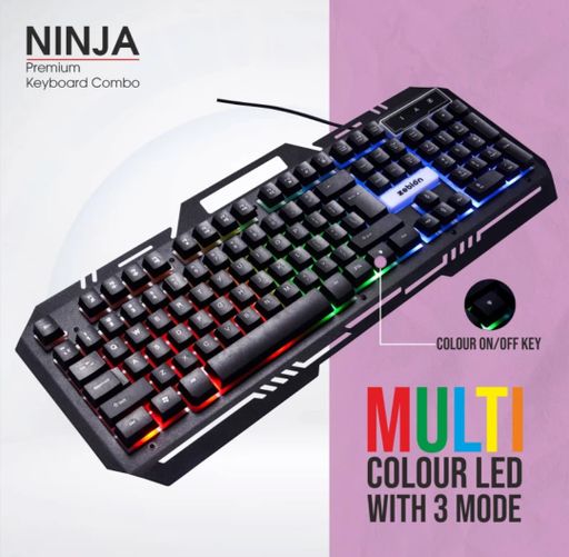 Zebion Ninja Gaming Keyboard and Mouse Combo,Braided Cable,Durable Metal Body,Multimedia Keys and Gaming Mouse with 6 Buttons, Multi-Color LED Lights, 1 yeaf Warrenty 