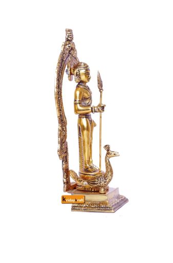 KridayKraft Metal Murugan Swami (Kartikeya) Statue Standing with Peacock, Swaminatha,  Subramanyam Murti for Pooja, Vastu Gold) 25 cm (Metal,