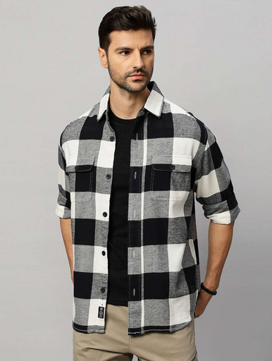 Voroxy Men's Checked Cargo Spread Collar Multicolor Shirts