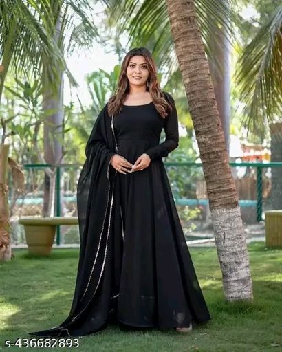 NEW LATEST BLACK GEORGETTE LONG SLEEVE ROUND...