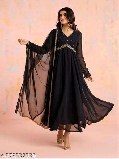 Nieve Fashion Women's EmbroideredWork Georgette Anarkali with Net Dupatta...