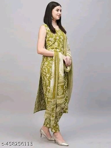 Sleeveless Designer Kurti Pant Dupatta SetFor Women's