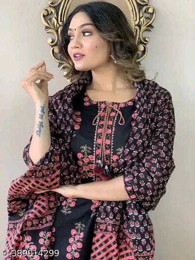 AAIVAN Taana Baana Black Kurta With Pant & Dupatta Set