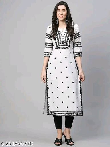 Salasar Women's Cotton Blend Embroidered Straight Kurtis
