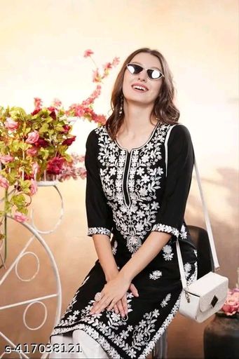 ADAH Soft rayon fabrics kurti only with lakhnavi work