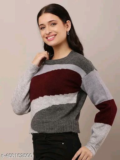 NoBarr Women's Acrylic Round Neck Sweater with Full Sleeves Multicolour