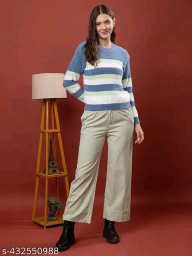 Wear lusso women striped design round neck women winter sweater