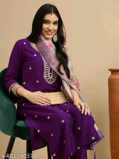 J Turritopsis Women's Chinon Kurta Pant with Dupatta Set