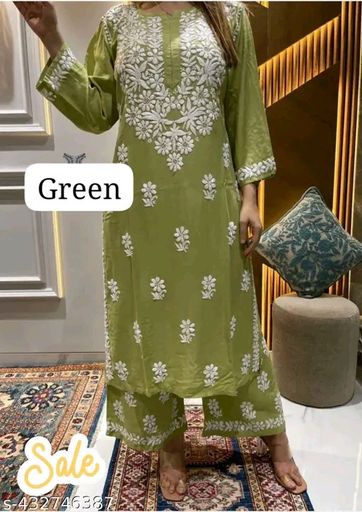 DIXADHAM SILK BEAUTIFUL CHIKANKARI KURTI WITH PALLAZZO