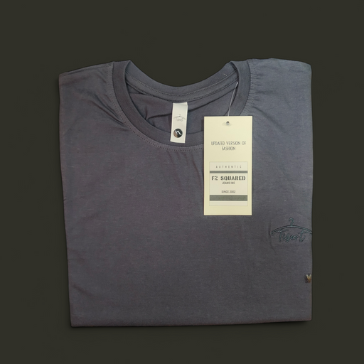 Tisont Men solid Round Neck cotton Dark Grey Tshirt L size 