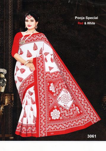 Goenka puja special garad cotton saree Red & white 