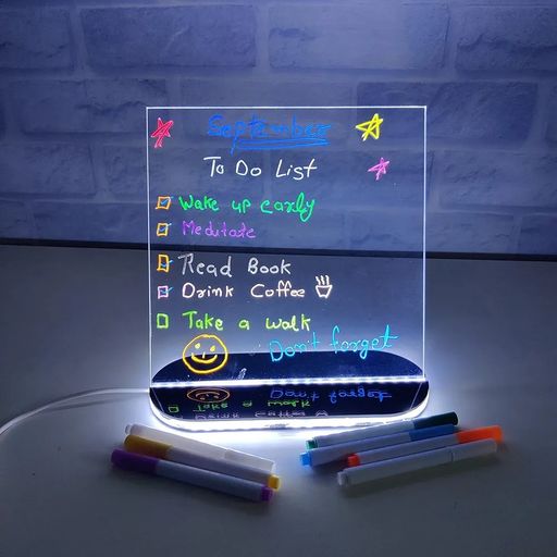 Zesta 3D Acrylic Planner/Rewritable Acrylic Message Board with Stand and Highlighter Pen/Acrylic Writing Board with Light