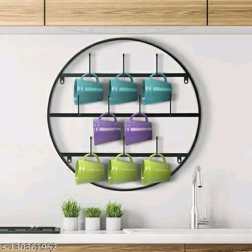 SHINE INDIA HANDICRAFT Cup Stand Wall mounted wrought Iron with hooks